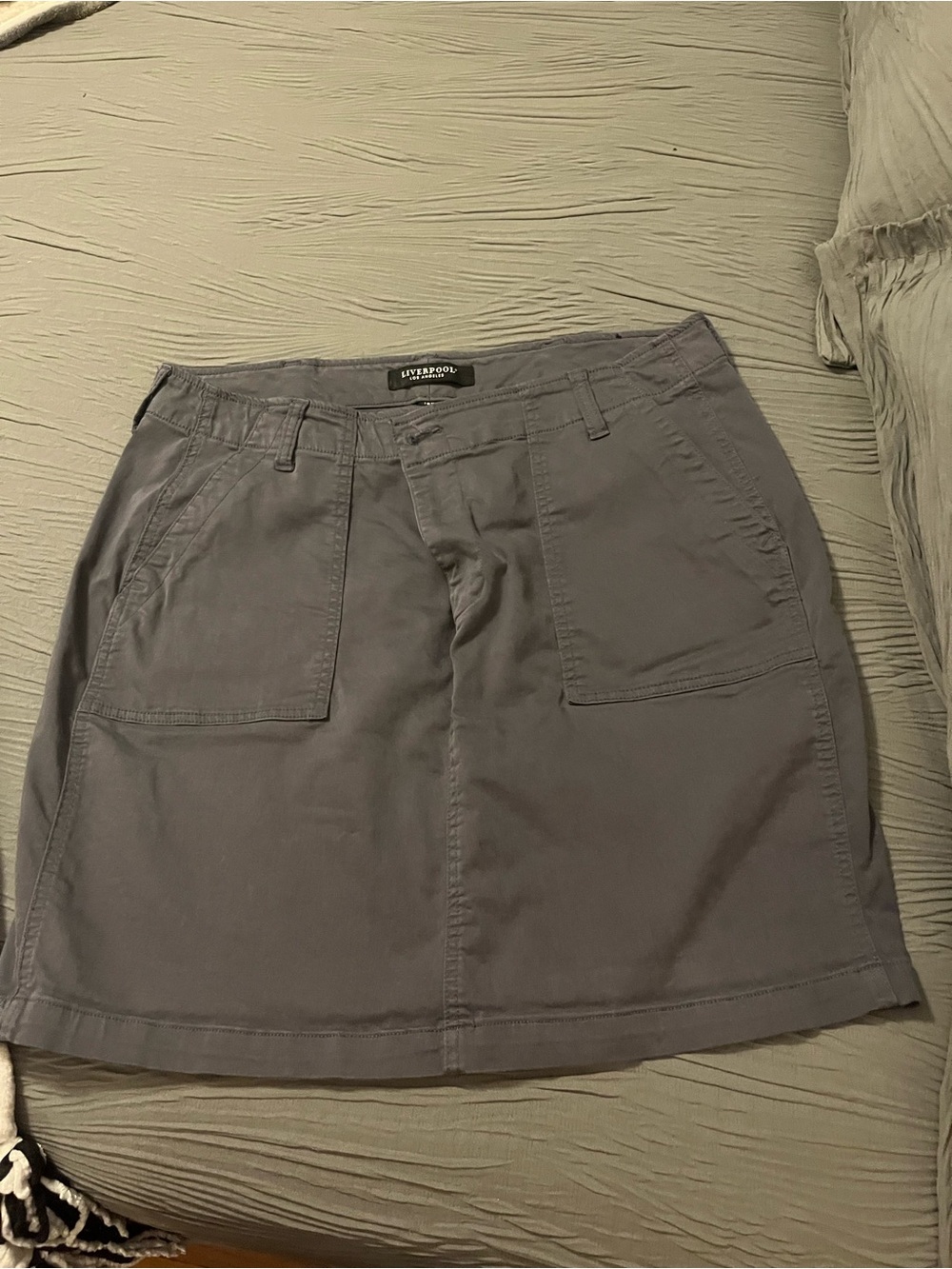 Liverpool charcoal gray mini skirt with front pockets